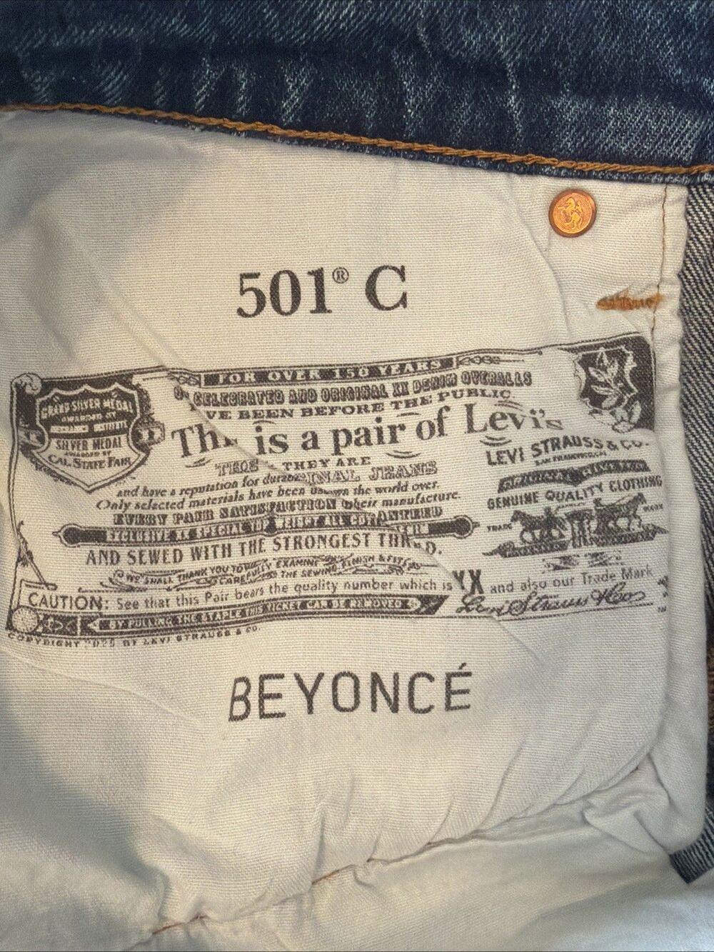 Beyoncé X Levi’s 501 Curvy Jeans Womens 28x32 Medium Wash Lace Up High Rise EUC - Picture 7 of 16